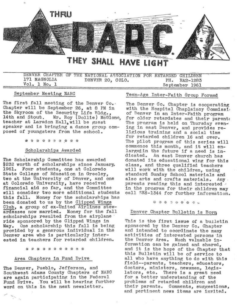 Page 1 of the first newsletter of the D.A.R.C., September 1961