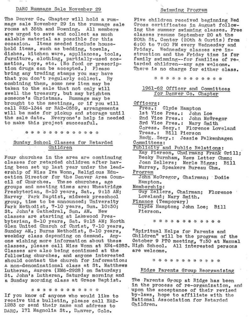 Page 2 of the first newsletter of the D.A.R.C., September 1961