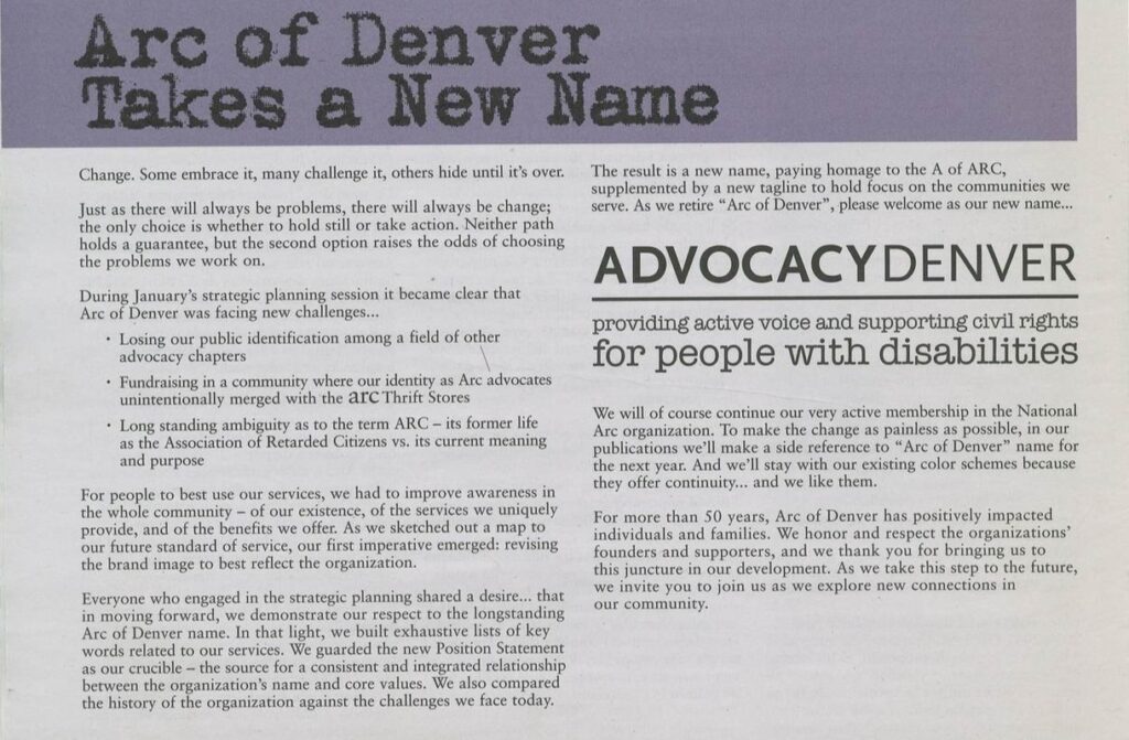 Announcement of the Arc of Denver's New Name