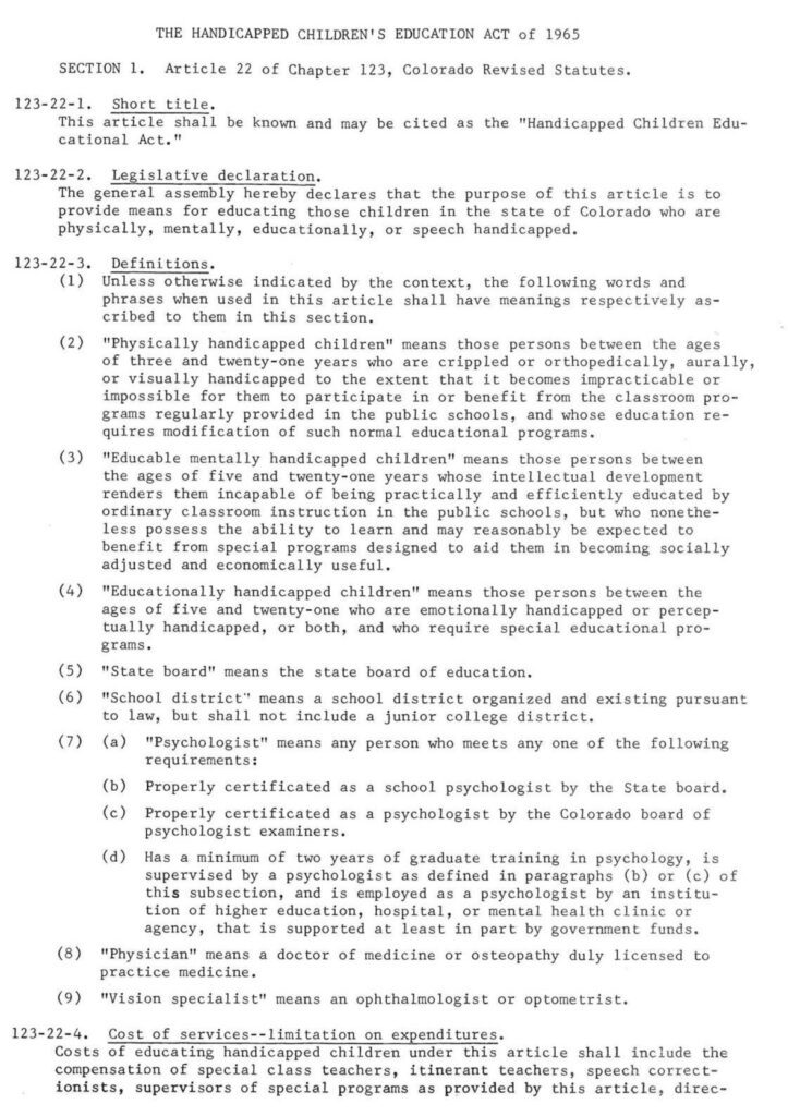 The text of the Handicapped Children's Education Act of 1965