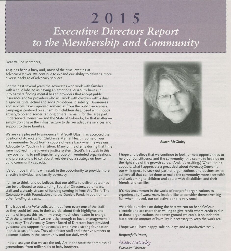 2015 Executive Director's Report by Aileen McGinley